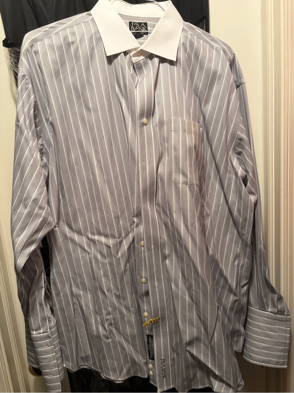 Jos. A. Bank Blue and White Striped Dress Shirt with White Contrast Collar